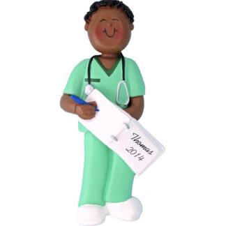 Nurse in Scrubs: Male Personalized christmas Ornament