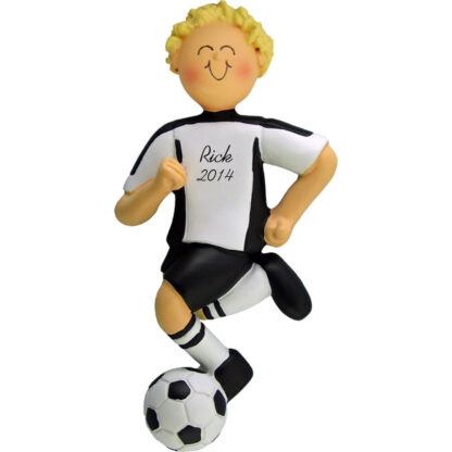 Soccer Dribbling Blonde Male in White Uniform Personalized christmas Ornament
