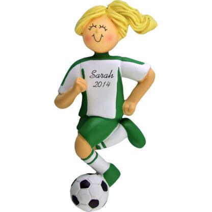 Soccer Dribbling Blonde Female Personalized christmas Ornament