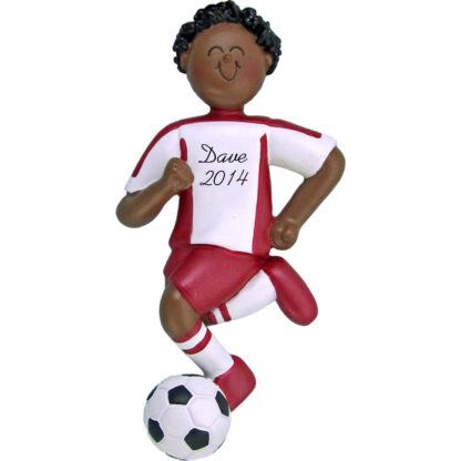 Soccer Dribbling Male in Red Uniform Personalized christmas Ornament