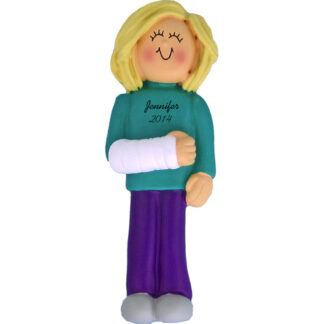 Cast on Arm: Blonde Female Personalized christmas Ornament