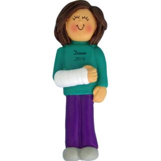Cast on Arm: Brunette Female Personalized christmas Ornament