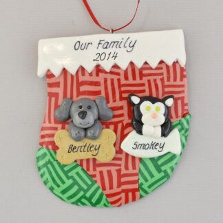 holiday stocking with two pets personalized christmas ornament
