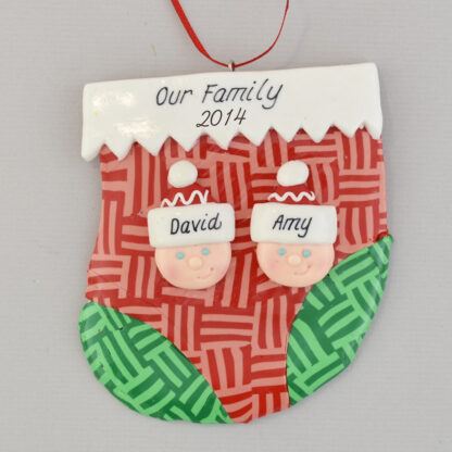 Two people on holiday stocking personalized christmas ornament