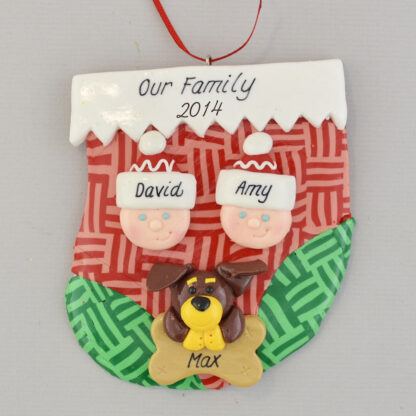 Two people and one pet in stocking personalized christmas ornament