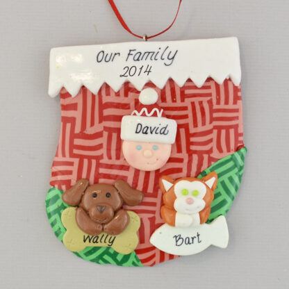 holiday stocking for one person with two pets personalized christmas ornament
