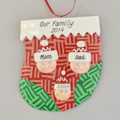 family of three stocking personalized christmas ornament