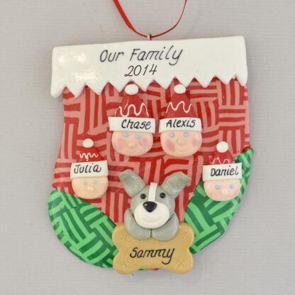 family of four with one pet personalized christmas ornament