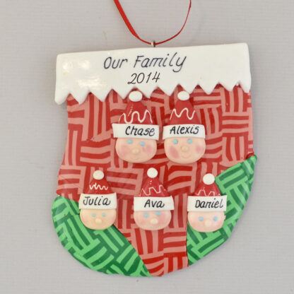family of 4 in a stocking personalized family christmas ornament