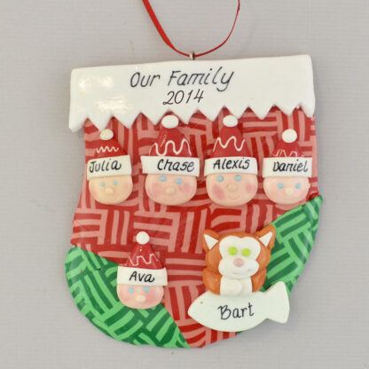 Family of 5 in stocking personalized christmas ornament