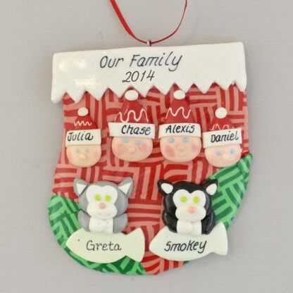 family of 4 plus pets personalized family christmas ornament