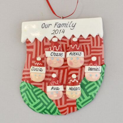 family of six in a stocking personalized christmas ornament