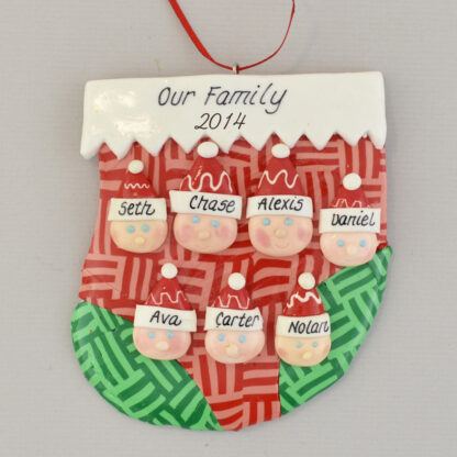 family of seven in stocking personalized christmas ornament