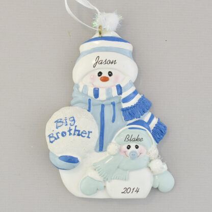 brother with little brother snow people personalized christmas ornament
