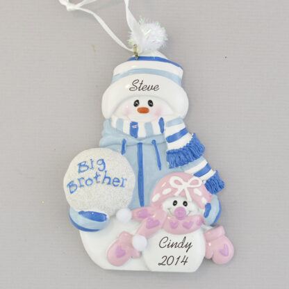 brother with little sister snow people personalized christmas ornament
