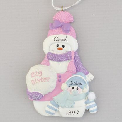 sister with little brother snow people personalized christmas ornament