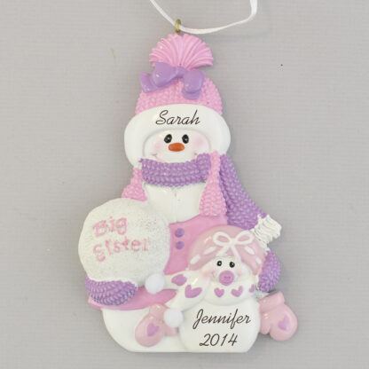 sister with little sister snow people personalized christmas ornament