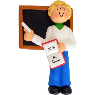 teacher male blonde personalized christmas ornament