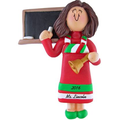 teacher female red dress personalized christmas ornament