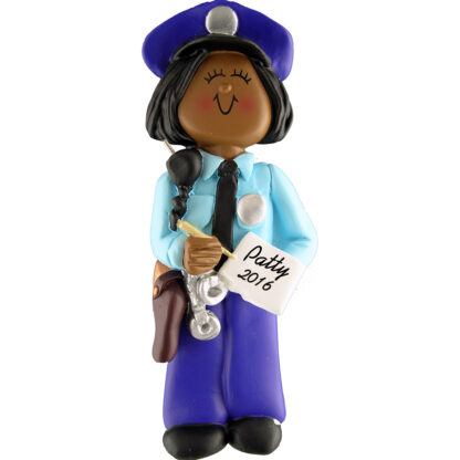 policewoman african american personalized christmas ornament
