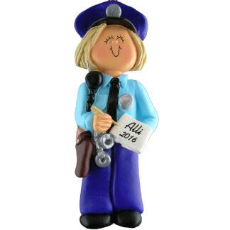 police woman blonde personalized christmas ornament