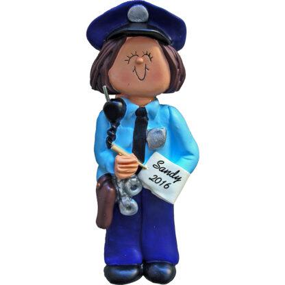 police female brunette personalized christmas ornament