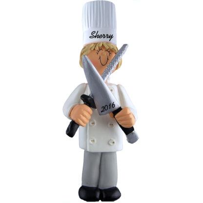 chef female blonde personalized christmas ornament
