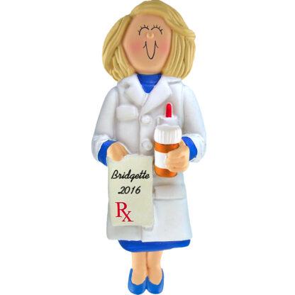 pharmacists female blonde personalized christmas ornament