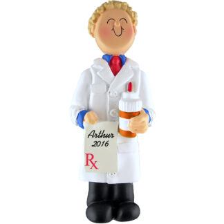 pharmacist man blonde personalized christmas ornament