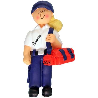 EMT female blonde personalized christmas ornament