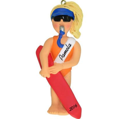 woman lifeguard blonde personalized christmas ornament