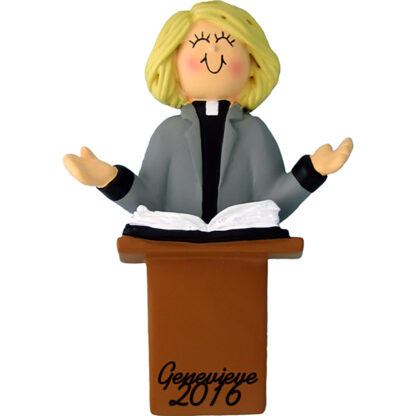 minister female blonde personalized christmas ornament