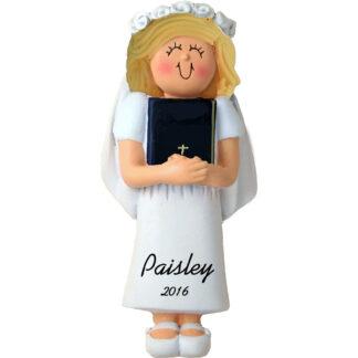 first holy communion blonde girl personalized christmas ornament