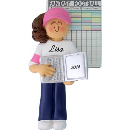 fantasy football female brown personalized christmas ornament