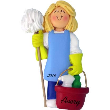 housekeeper female blonde personalized christmas ornament