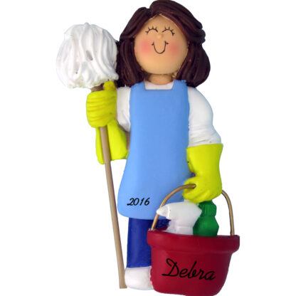 female housekeeper brunette personalized christmas ornament