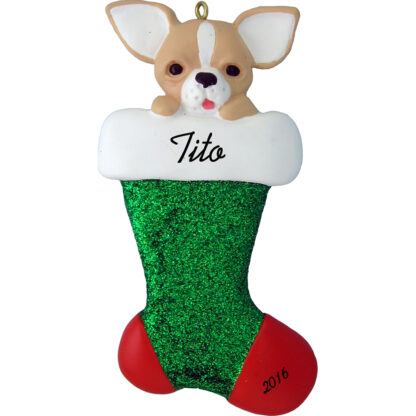 chihuahua in stocking personalized dog christmas ornament