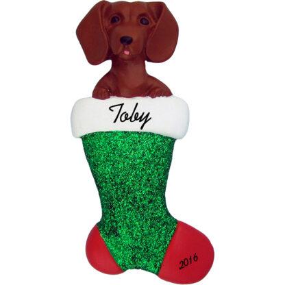 Daschund in stocking personalized dog christmas ornament