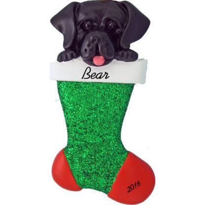 Black Lab in stocking personalized pet christmas ornament
