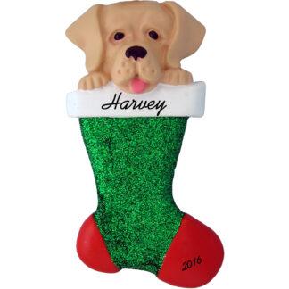 Yellow lab in stocking personalized pet christmas ornament