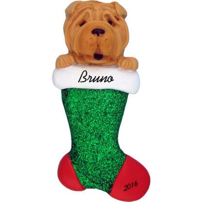 shar pei in stocking personalized pet christmas ornament