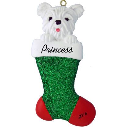 westie in stocking personalized pet christmas ornament