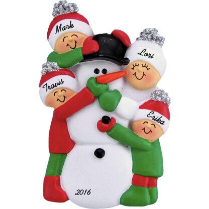 building snowman 3 people personalized family christmas ornament