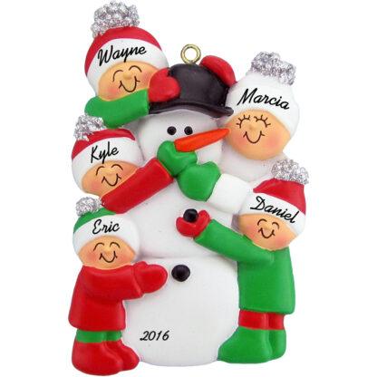 building snowman 5 people personalized family christmas ornament