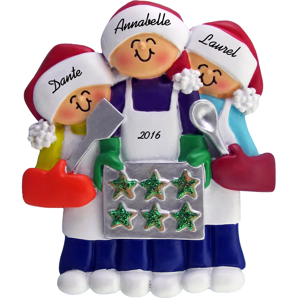 baking cookies 3 people personalized christmas ornament