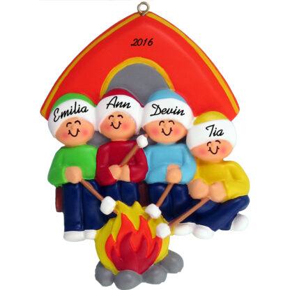 camping family of four personalized christmas ornament