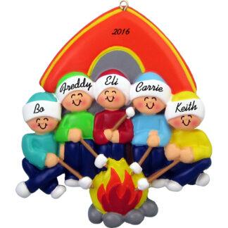 camping family of five personalized christmas ornament