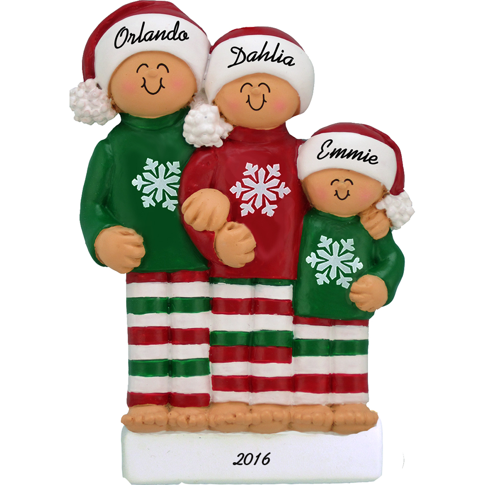 pajamas family of 3 personalized christmas ornament