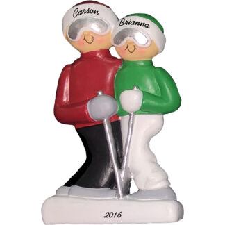skiing couple personalized christmas ornament