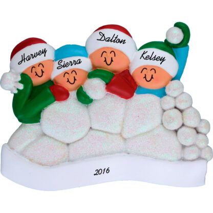 snowball fight for 4 people personalized christmas ornament